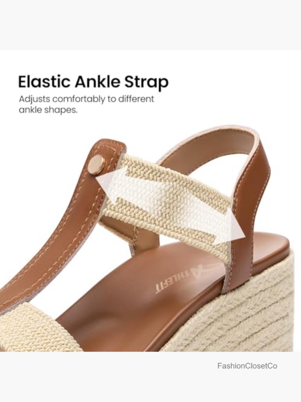 Women's Espadrille Platform Wedge Sandals Comfortable Arch Support Elastic Strap - Picture 5 of 7